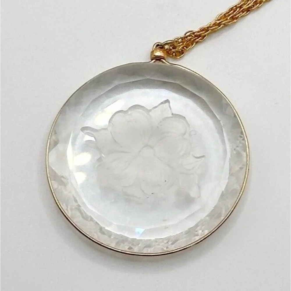 Vintage Hallmark MmEtched Crystal Flower‎ Pendant Necklace